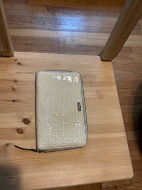 kate spade Cream Croc-Embossed Patent Zip Wallet